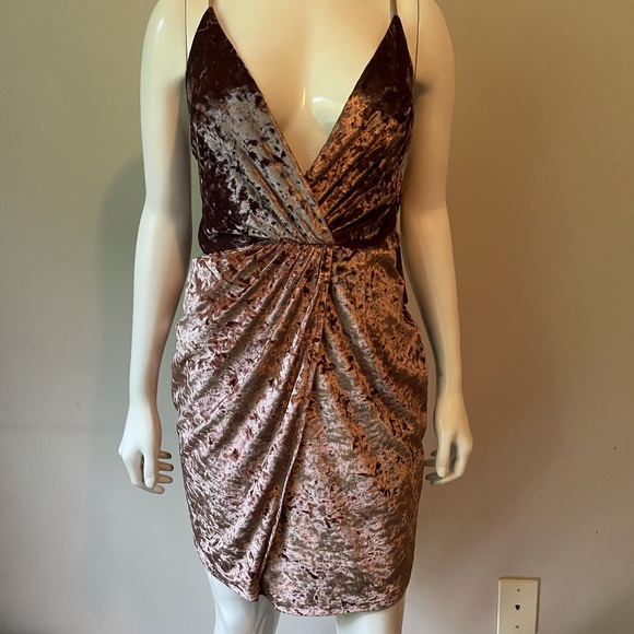 Gianni Bini Velvet Wrap Brown Mini Dress Size L - Picture 1 of 7